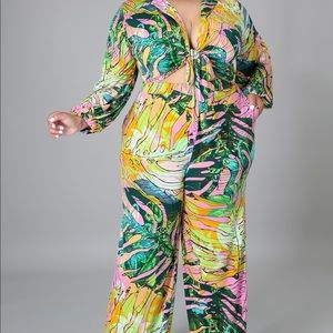 2pc wrap tie shirt with wide leg pants